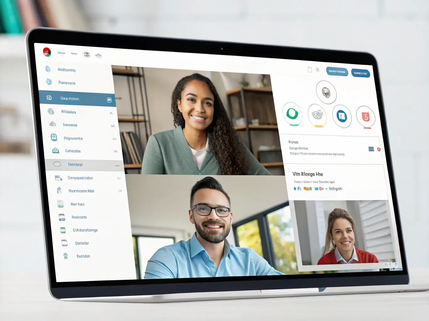 A mockup of the app's communication hub, showing threaded conversations, file sharing, and integrated video conferencing capabilities.
